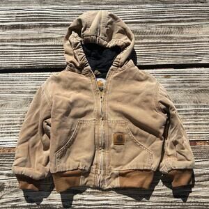 Carhartt YTJ130 Kids Jacket 4T | Tan Fleece-Lined Duck Canvas Mini Workwear Coat